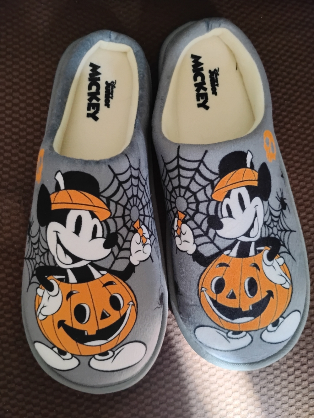 Disney Mickey Mouse Gray & Orange Halloween Kids One-Piece Slippers